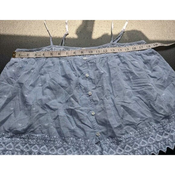 Joie Tank Top Blue Embroidered 100% Cotton Button Front Semi-Sheer Medium - Picture 7 of 12